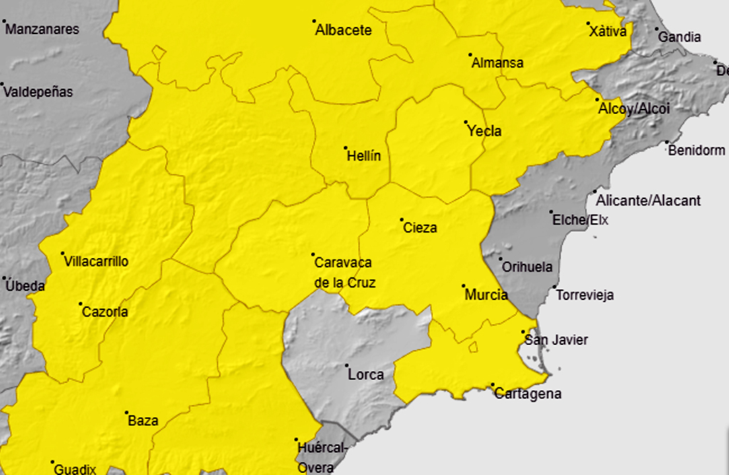 Meteorologa vuelve a emitir aviso amarillo por tormentas y lluvias en el Noroeste y Vega del Segura 